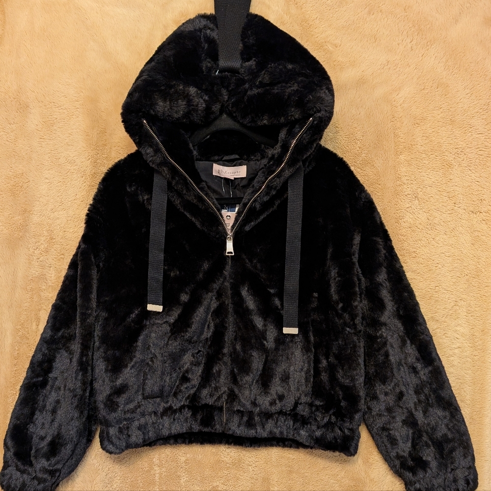 NWT Philosophy Hooded Fur Jacket